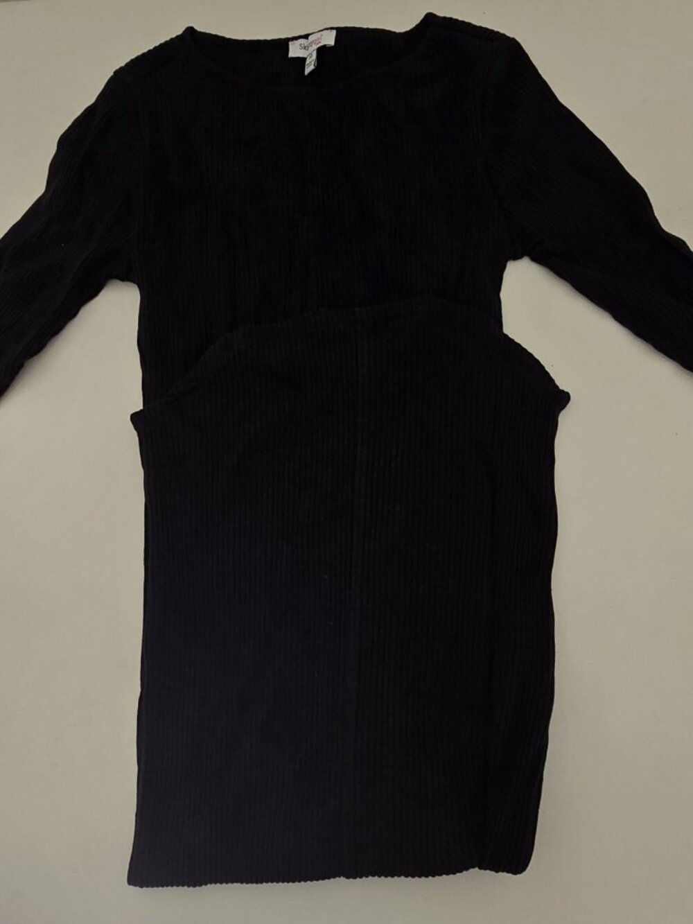Skinny Jeans Black Long Sleeve Ribbed Knit Mini Dress Women’s Stretch Casual XS